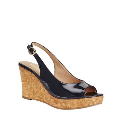 Phase Eight Navy Daisy Leather Wedges